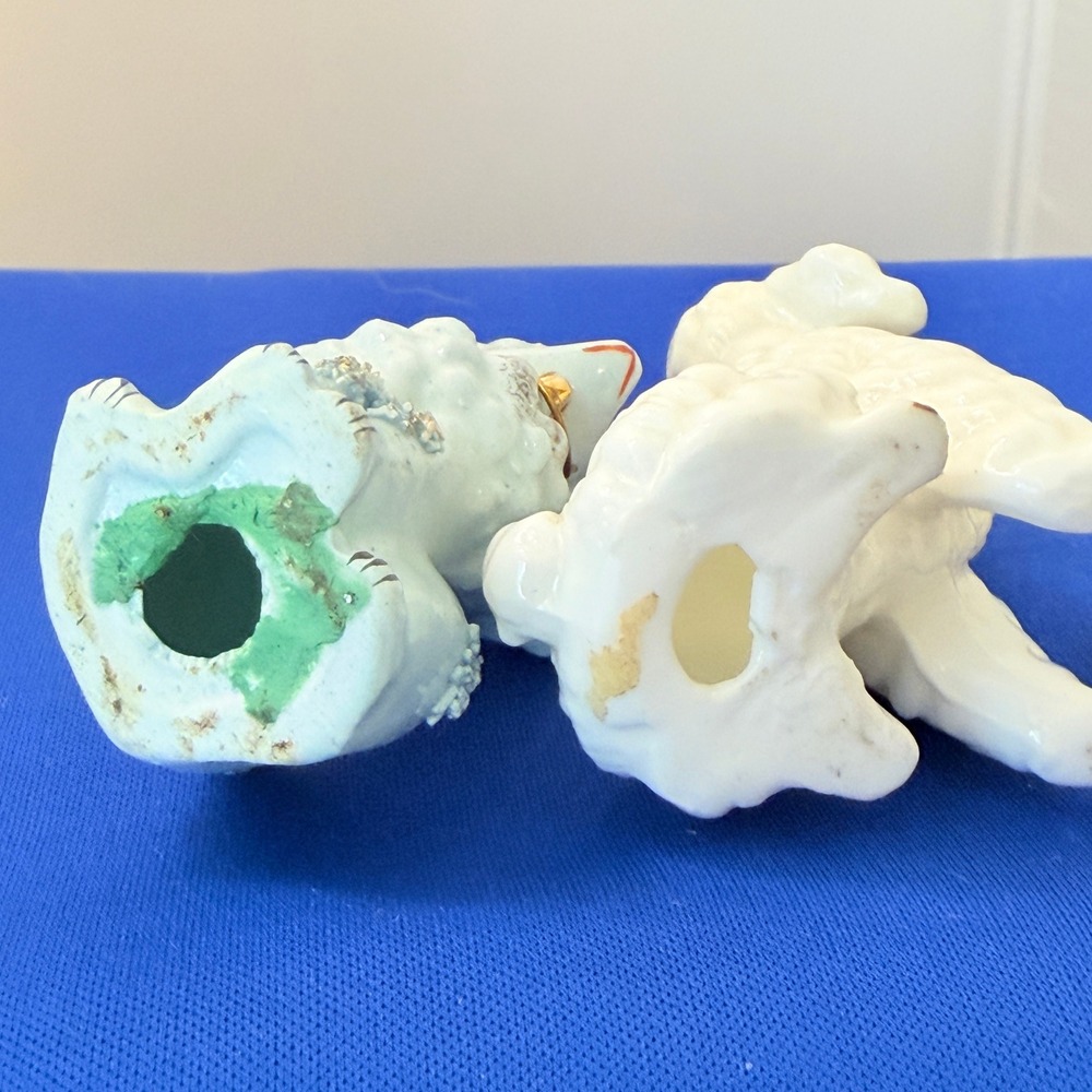 Vintage Ceramic Poodle Figurines Set of 4 Mid Century Spaghetti Blue White Dogs - Picture 13 of 16